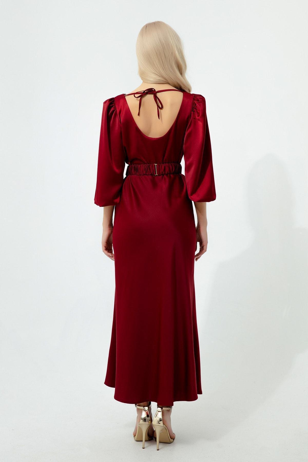 Lafaba - Red Long Balloon Sleeves Occasion Wear Dress