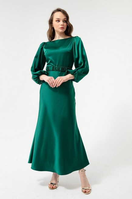 Lafaba - Green Long Balloon Sleeve Dress