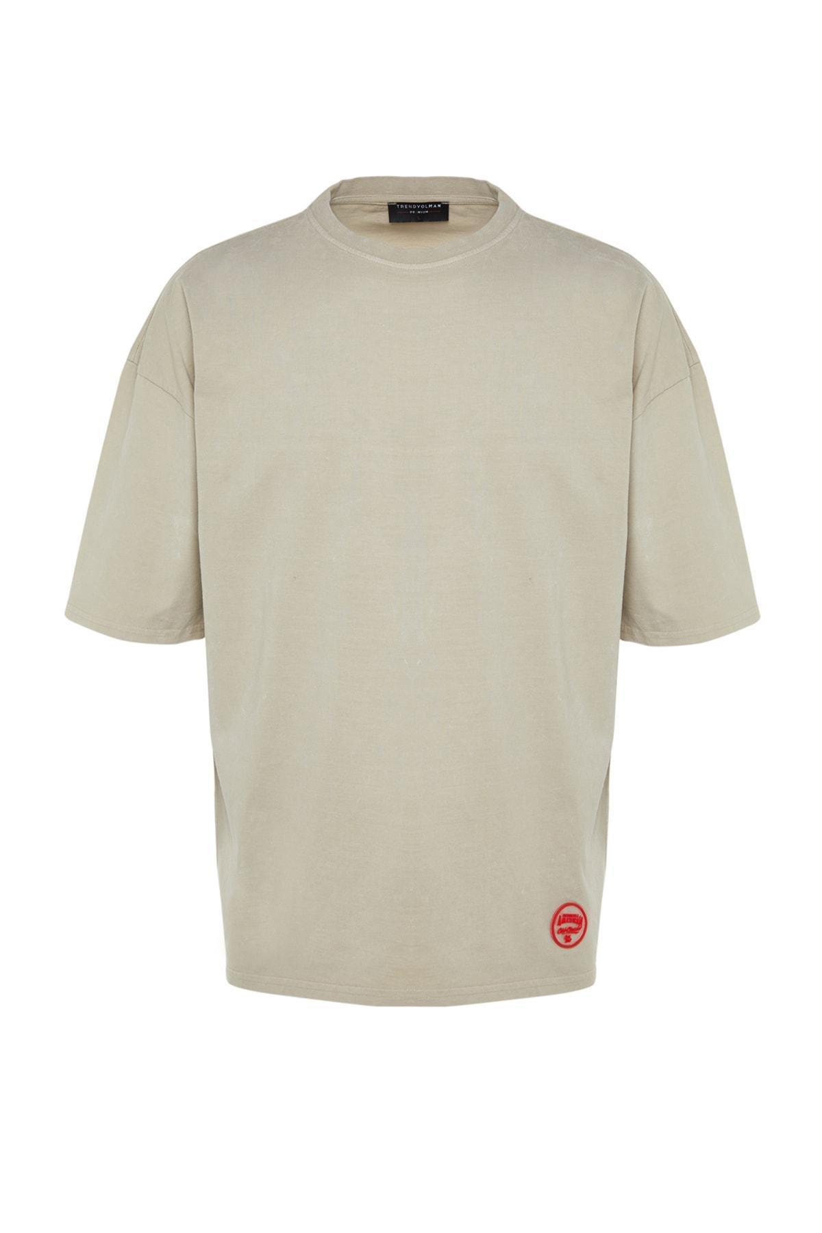 Beige Crew Neck Oversize T-Shirt, , large image number 3