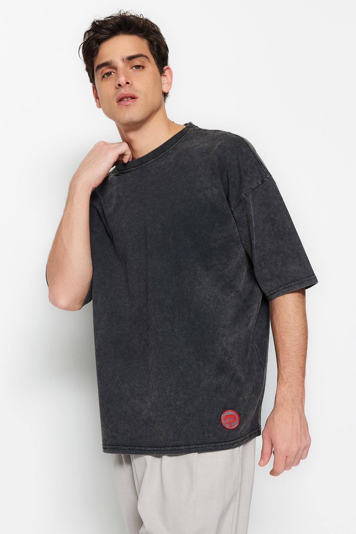 Grey Crew Neck Oversize T-Shirt, , large image number 0