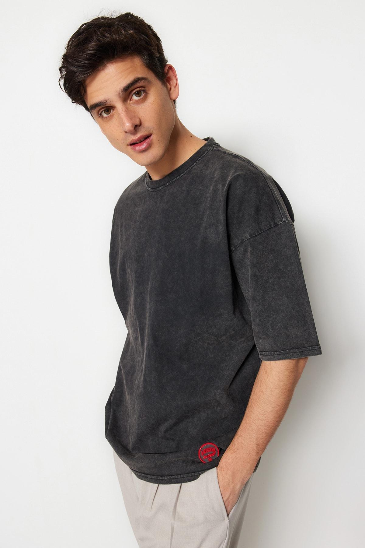 Grey Crew Neck Oversize T-Shirt, , large image number 2