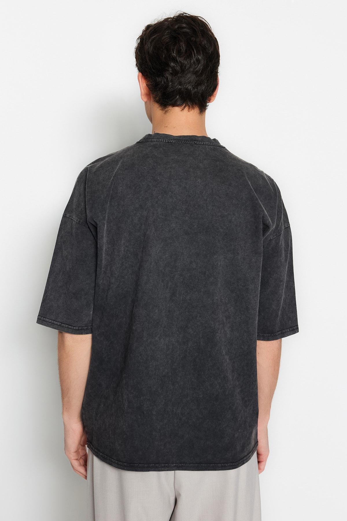 Grey Crew Neck Oversize T-Shirt, , large image number 4