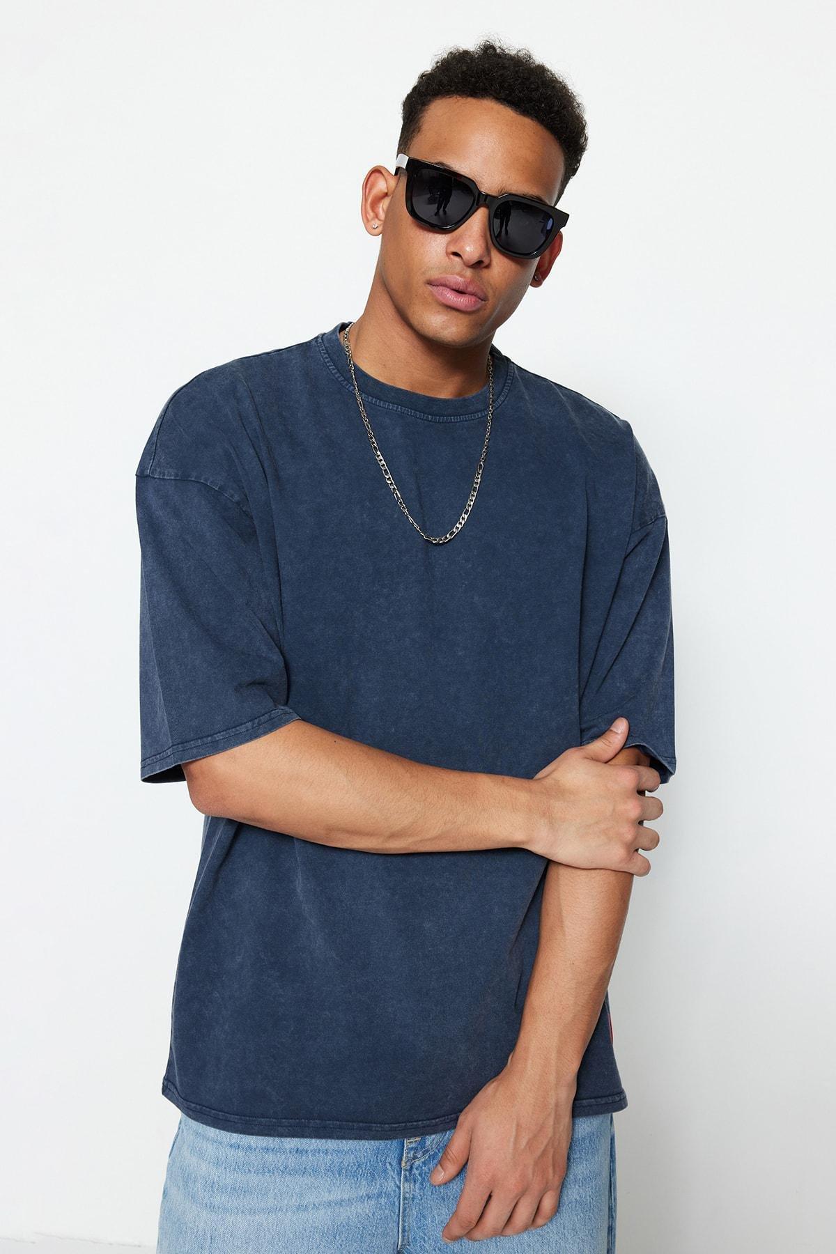 Blue Crew Neck Oversize T-Shirt, , large image number 2