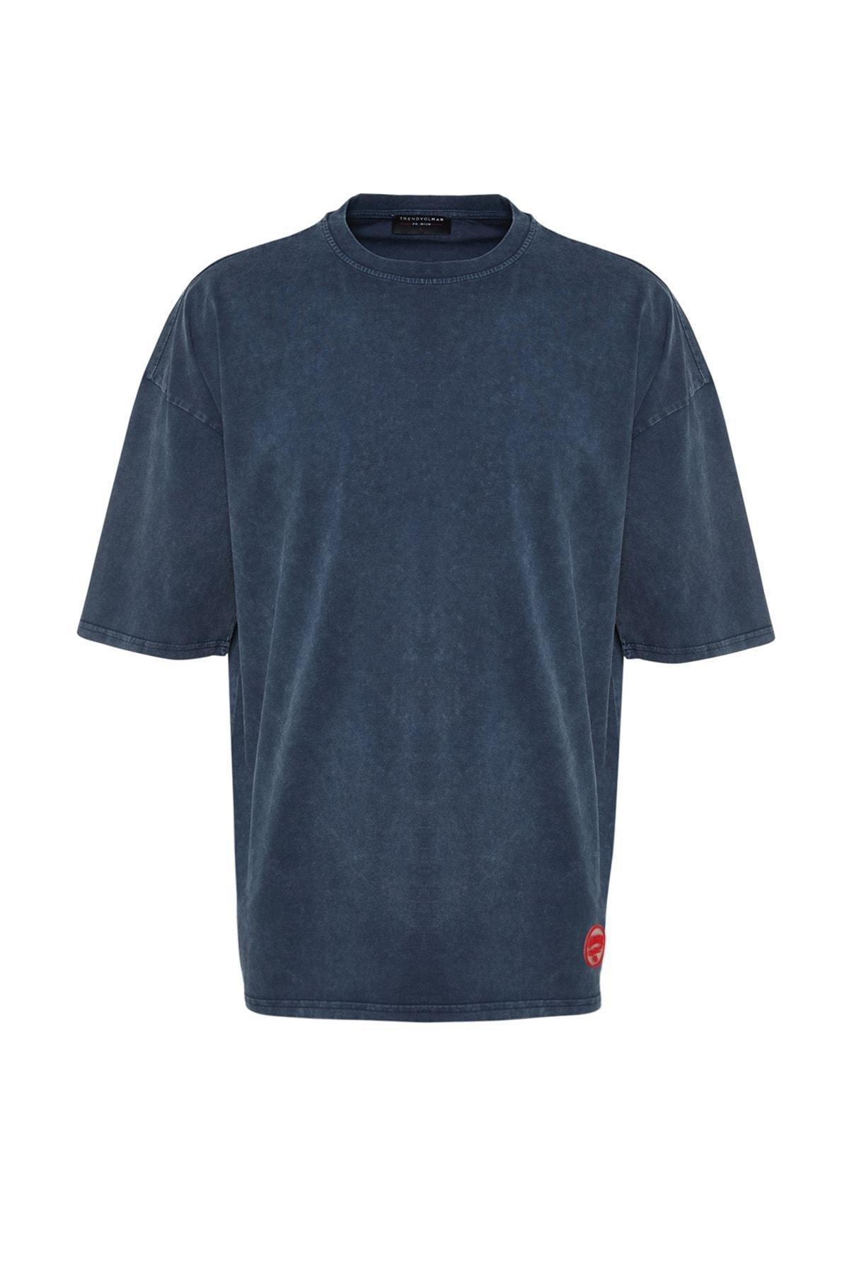 Blue Crew Neck Oversize T-Shirt, , large image number 4