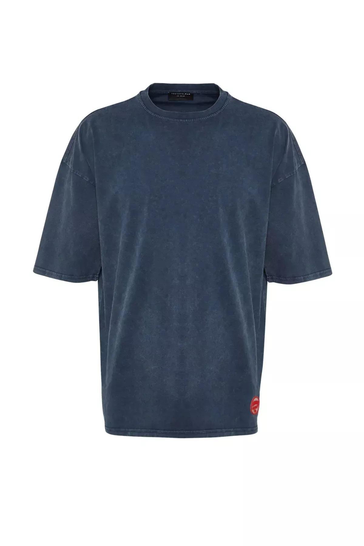 تيشيرت بقصة فضفاضة بفتحة رقبة مستديرة، أزرق, Dark blue, large image number 8