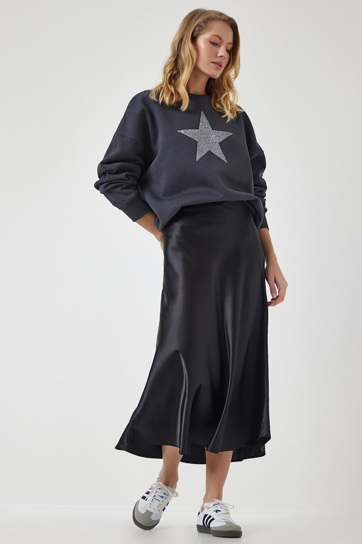 Black Satin Finish Skirt, , large image number 0