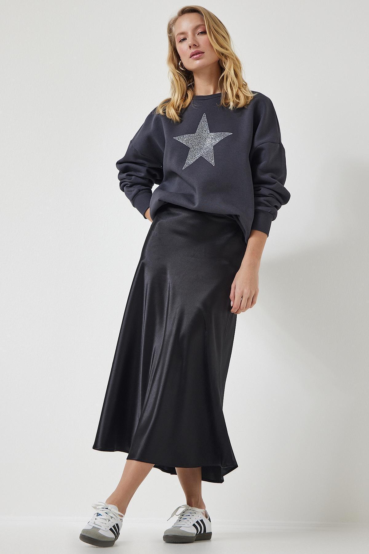 Black Satin Finish Skirt, , large image number 1