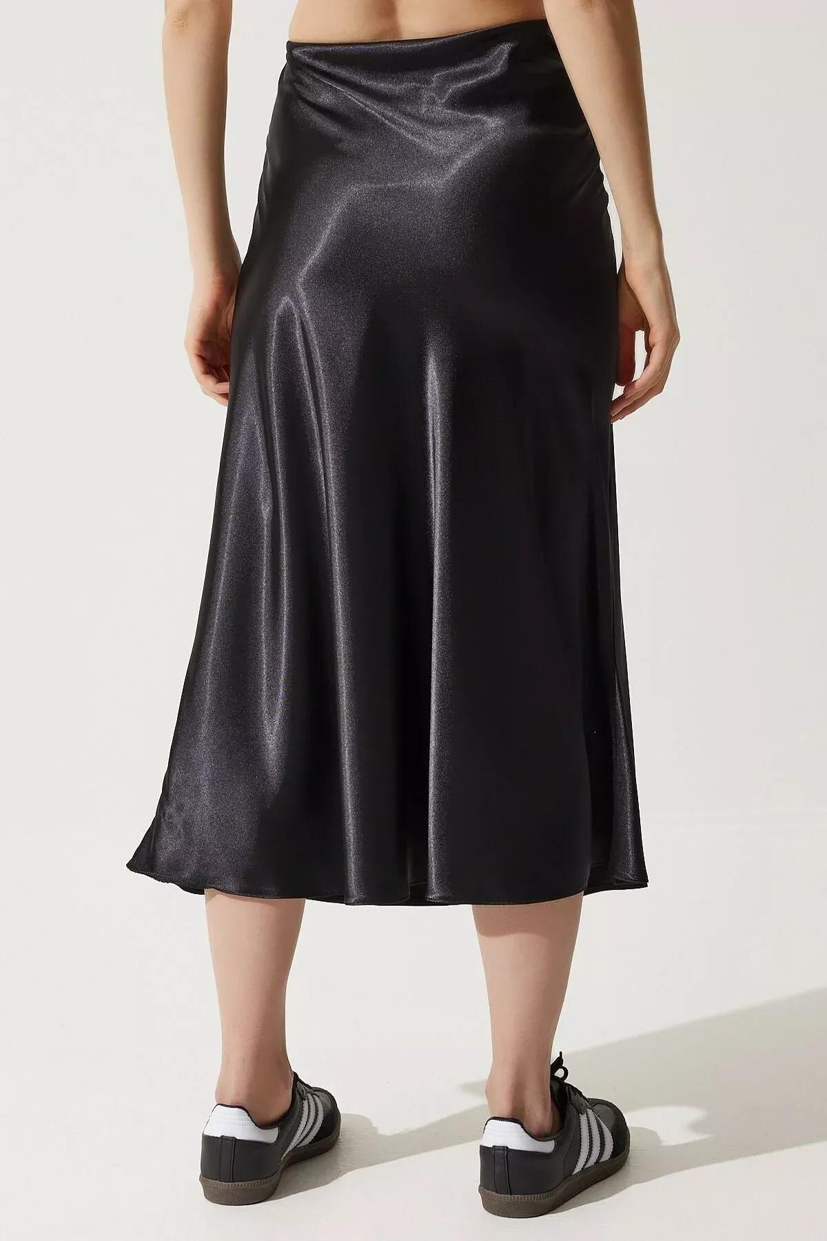 Black Satin Finish Skirt, BLACK, large image number 5