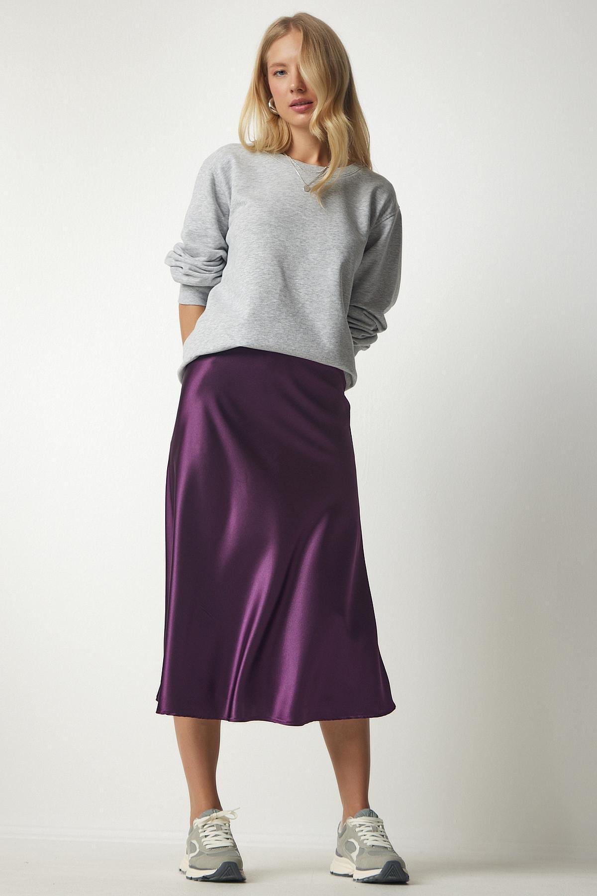 Purple Satin Finish Skirt, Purple, large image number 0