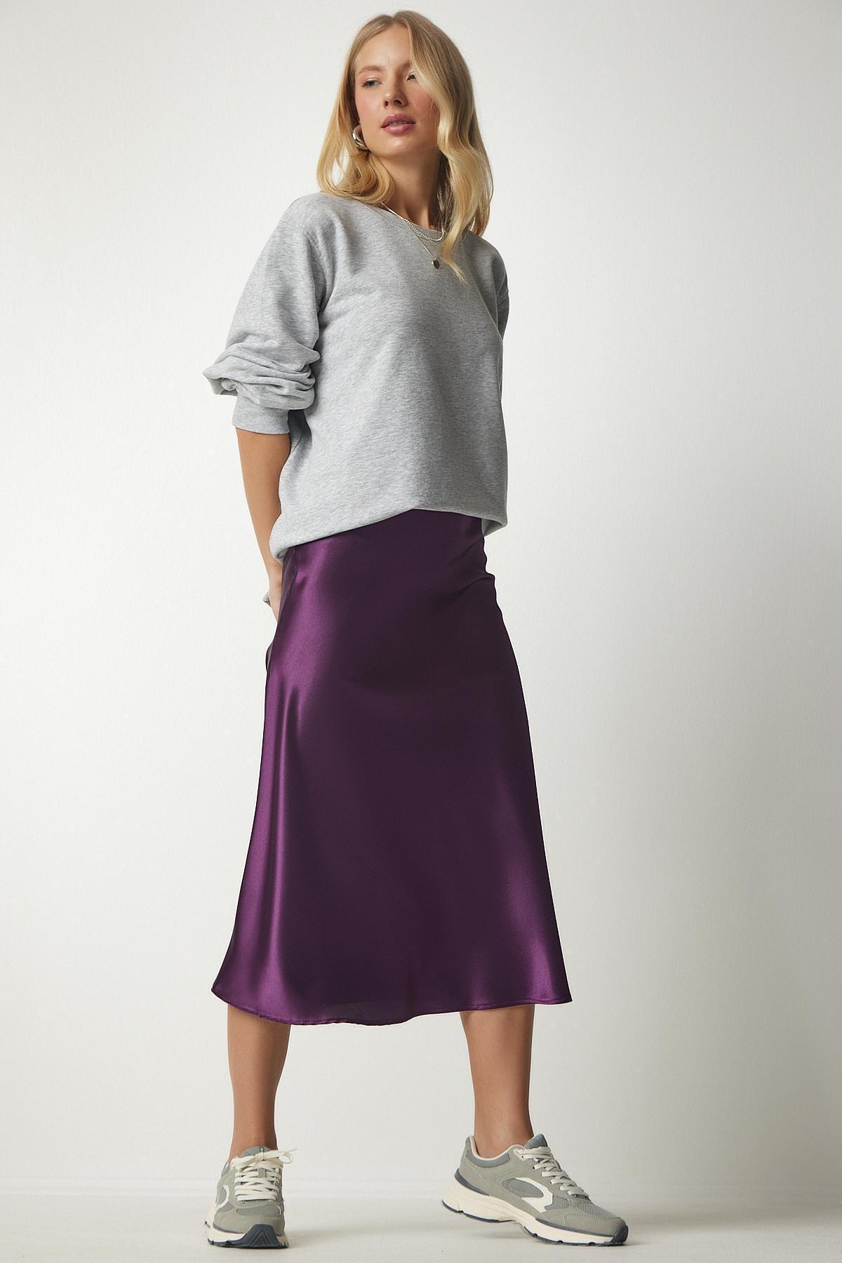 Purple Satin Finish Skirt, Purple, large image number 1