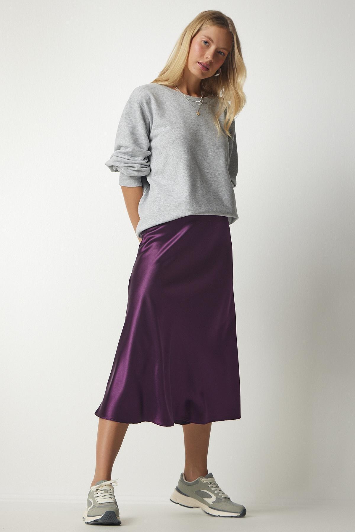 Purple Satin Finish Skirt, Purple, large image number 2