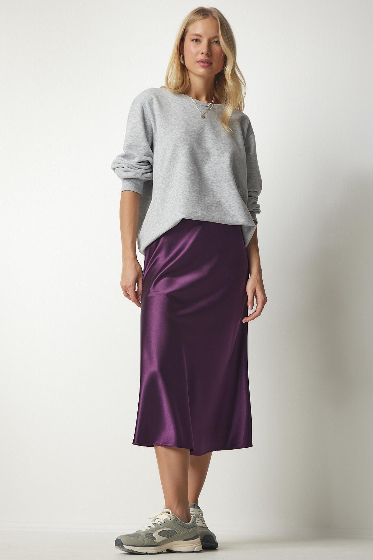 Purple Satin Finish Skirt, Purple, large image number 3