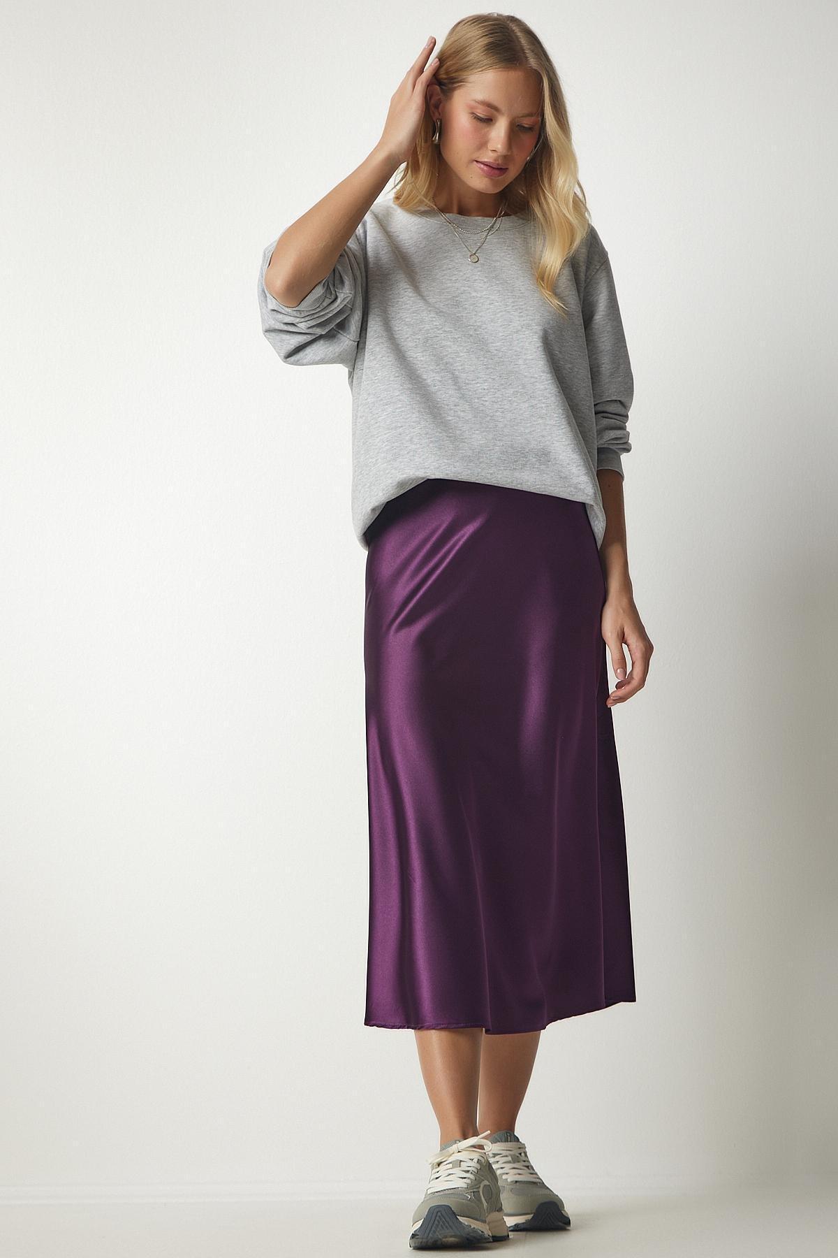Purple Satin Finish Skirt, Purple, large image number 4