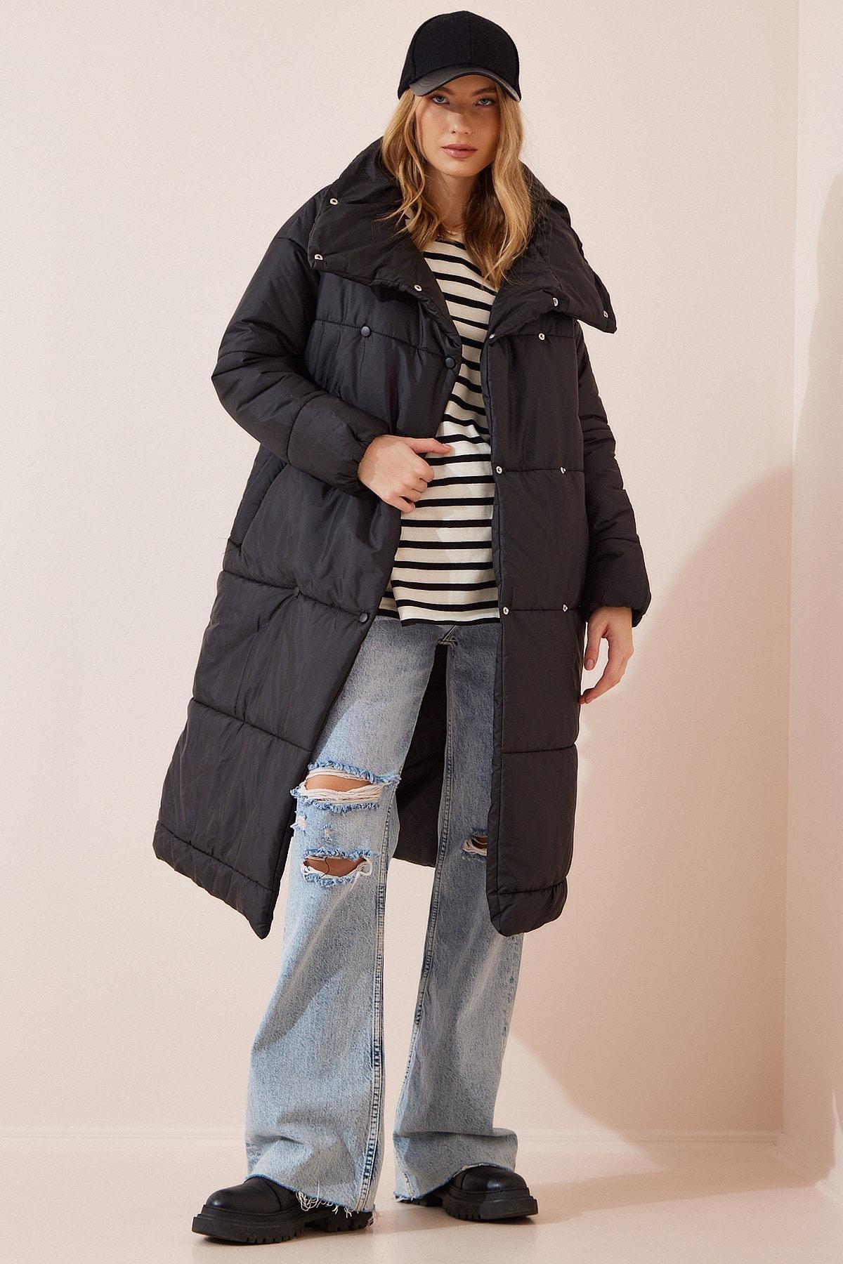 Black Oversize Quilted Coat, , large image number 1