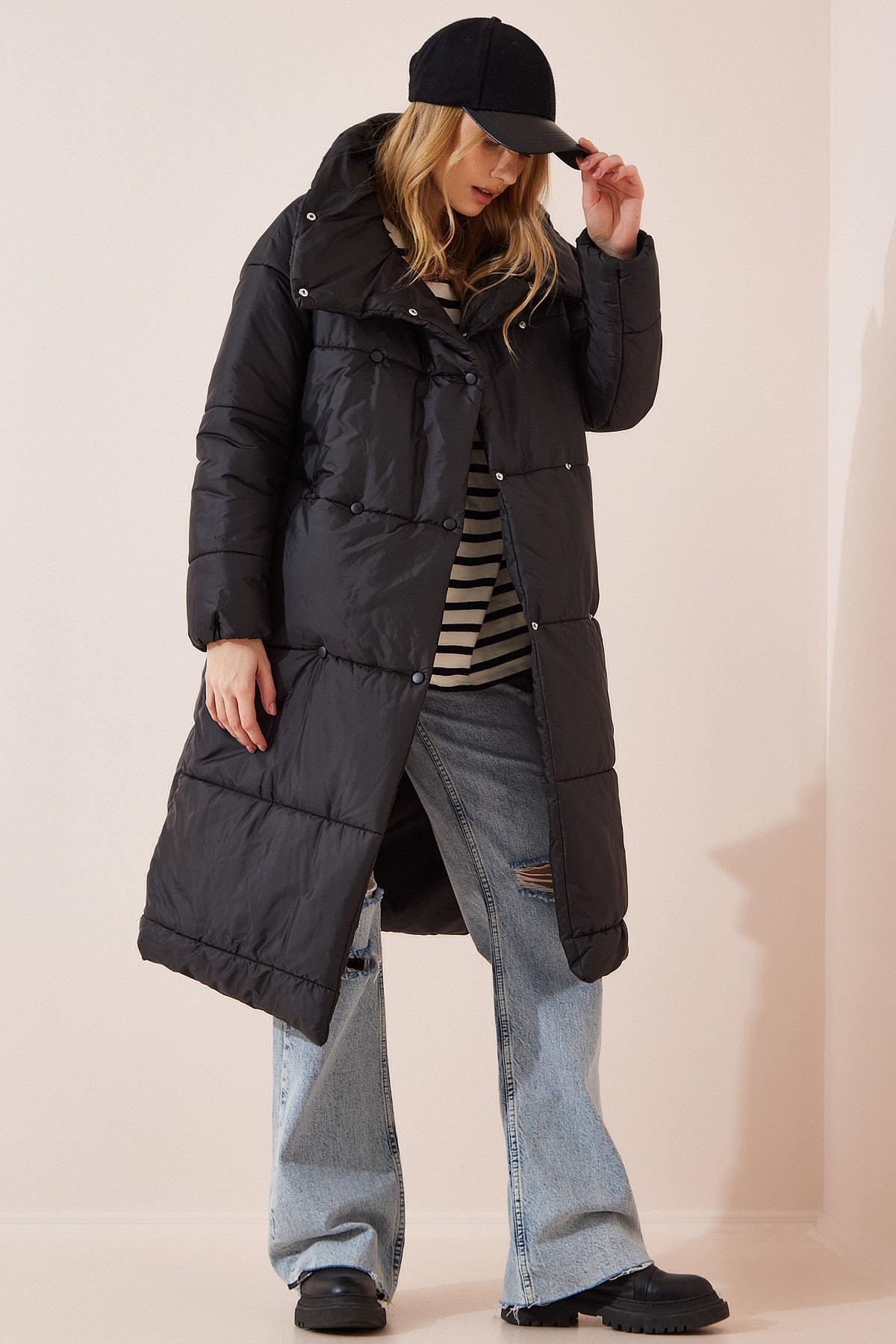 Black Oversize Quilted Coat, , large image number 2