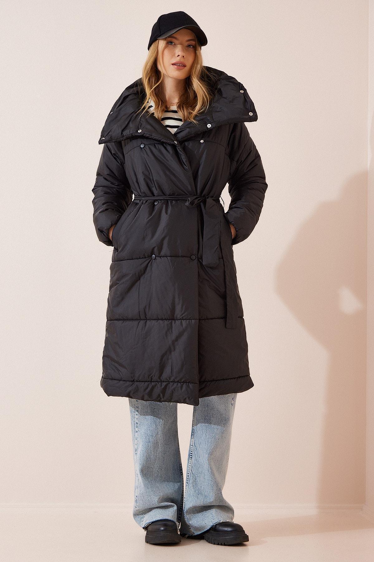 Black Oversize Quilted Coat, , large image number 3