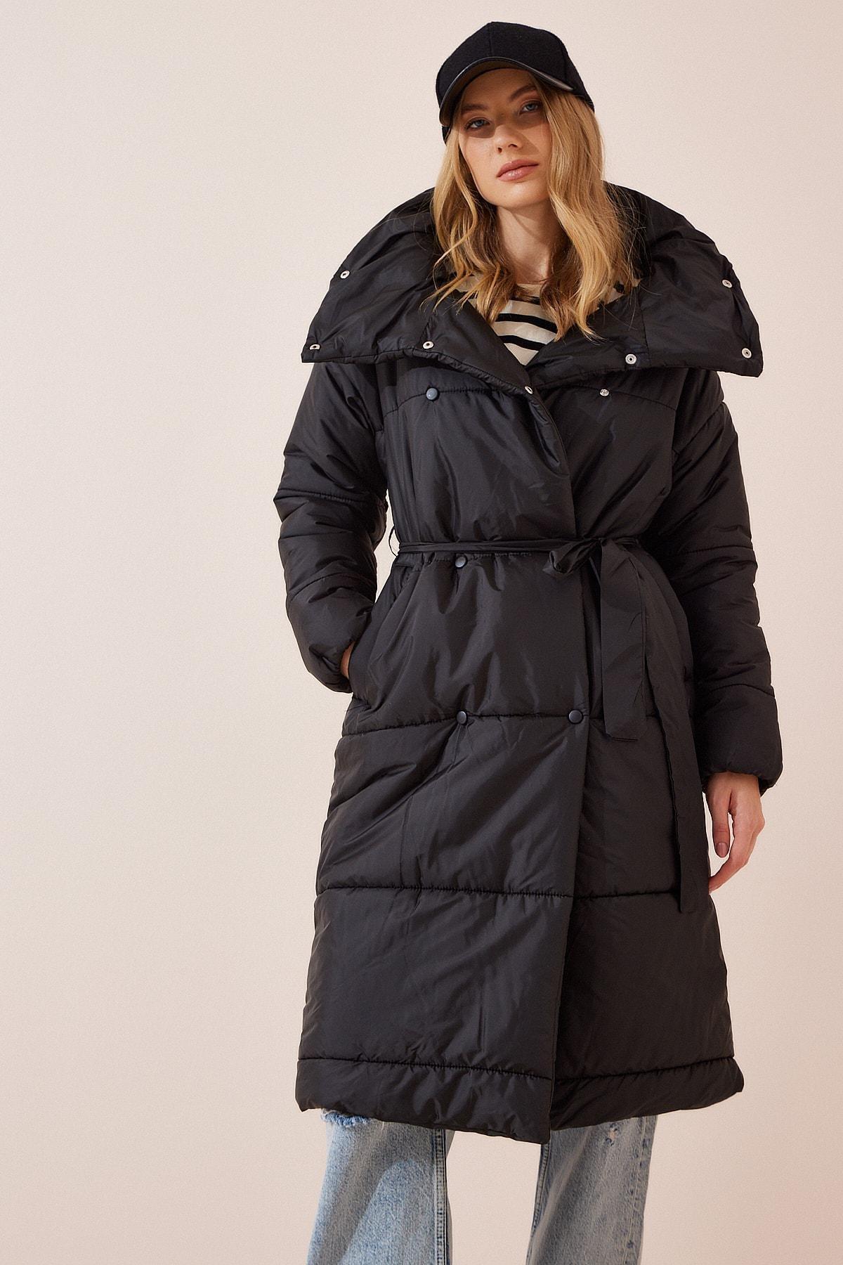Black Oversize Quilted Coat, , large image number 4