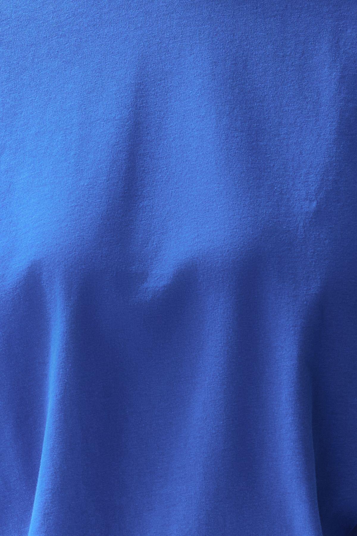 Blue Printed Gathered Detailed Oversized T-Shirt, , large image number 2