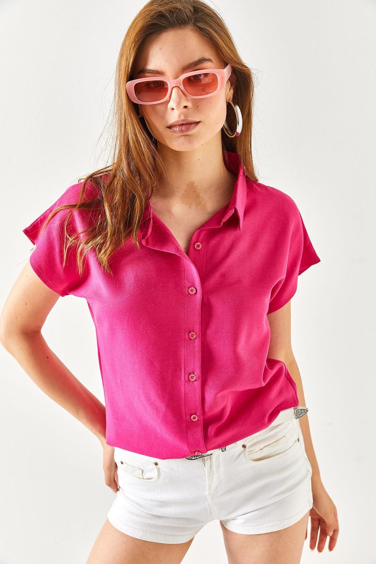 Pink Collared Shirt, Fuchsia, large image number 1