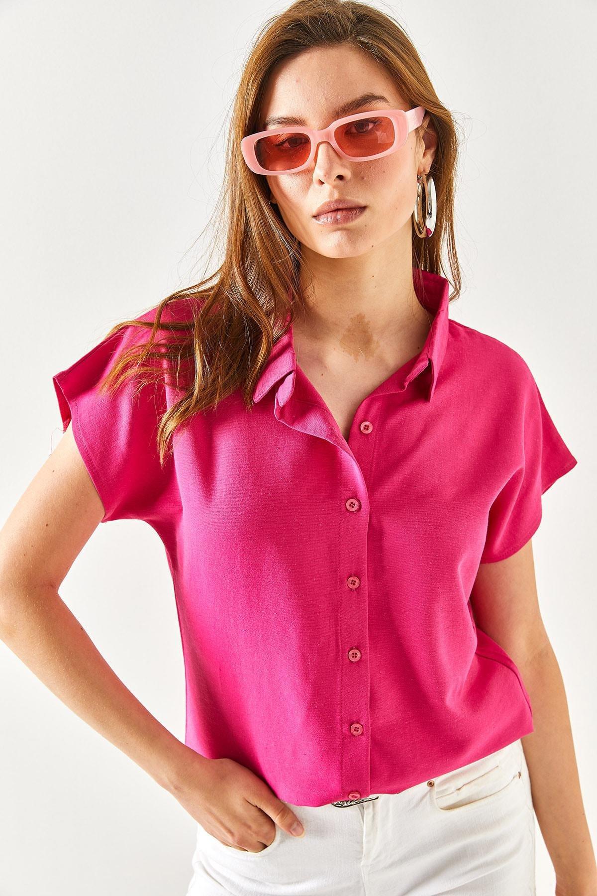 Pink Collared Shirt, Fuchsia, large image number 3