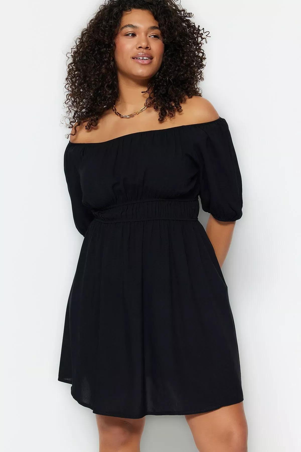 Black Skater Plus Size Dress, Black, large image number 1