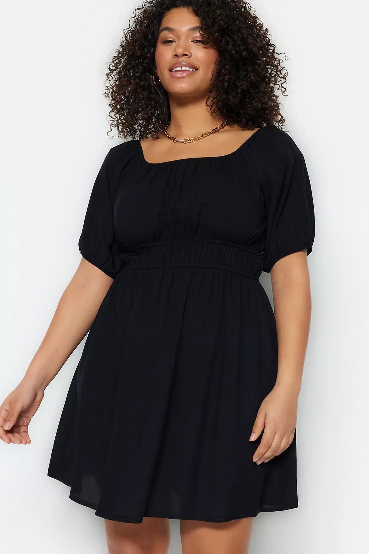 Black Skater Plus Size Dress, Black, large image number 2