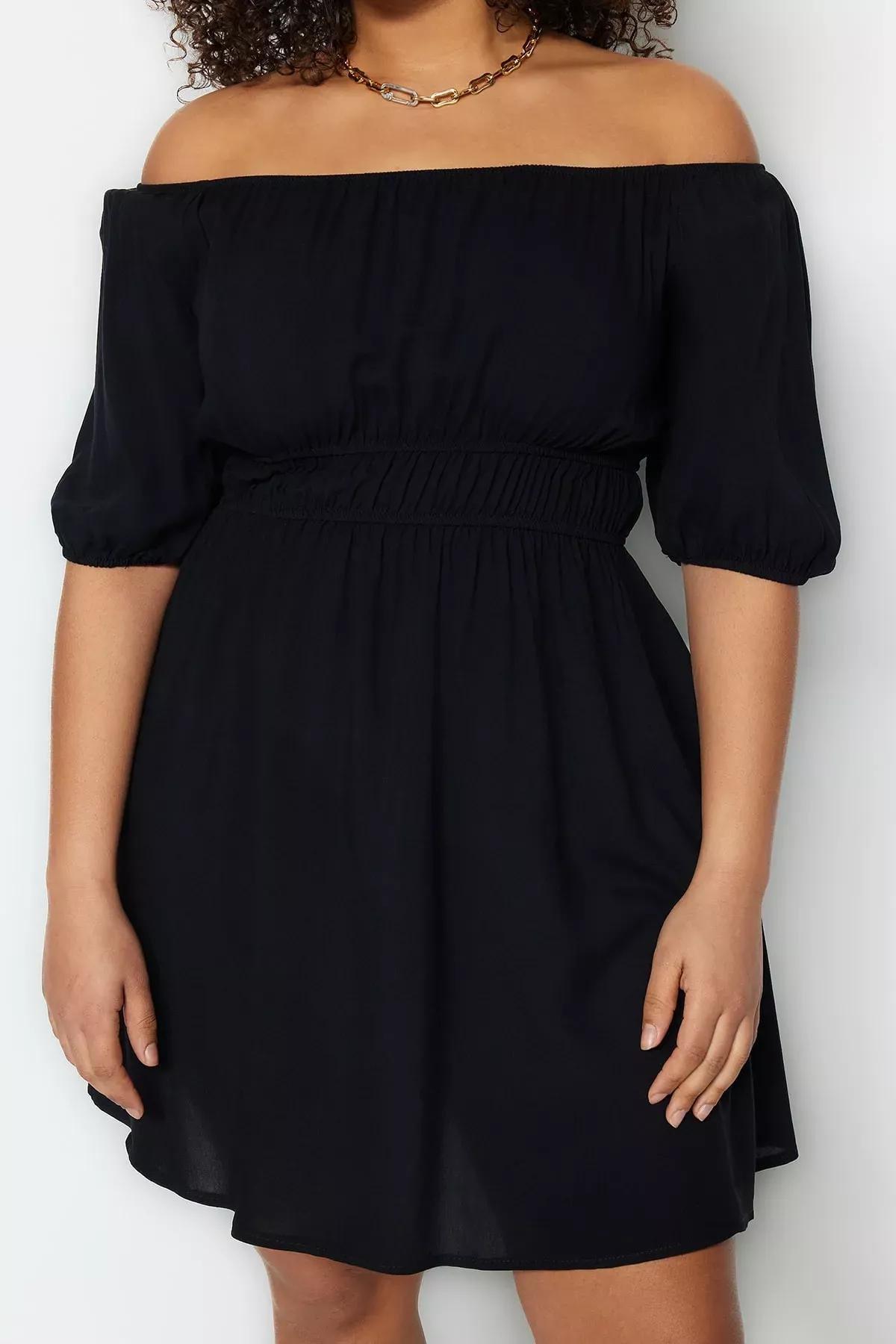 Black Skater Plus Size Dress, Black, large image number 3