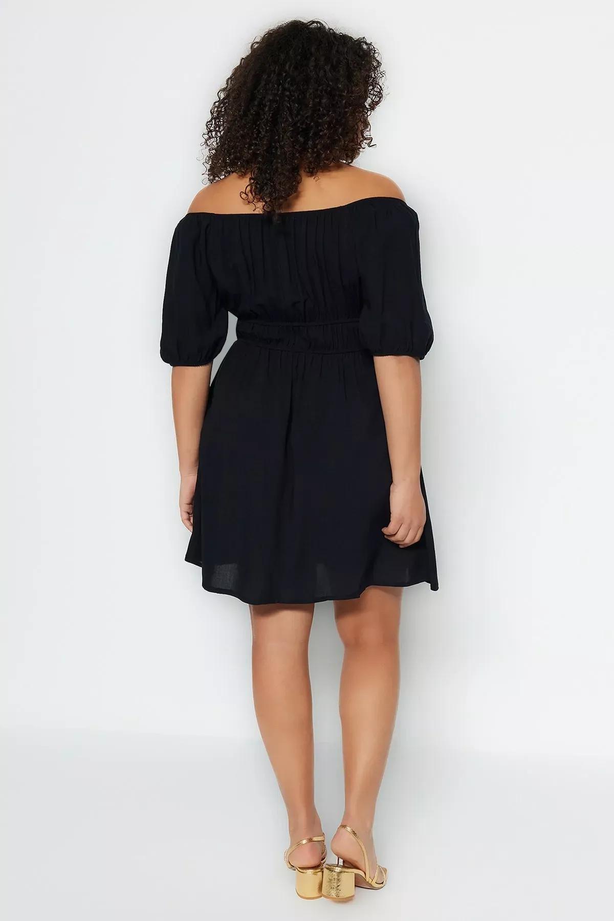Black Skater Plus Size Dress, Black, large image number 4