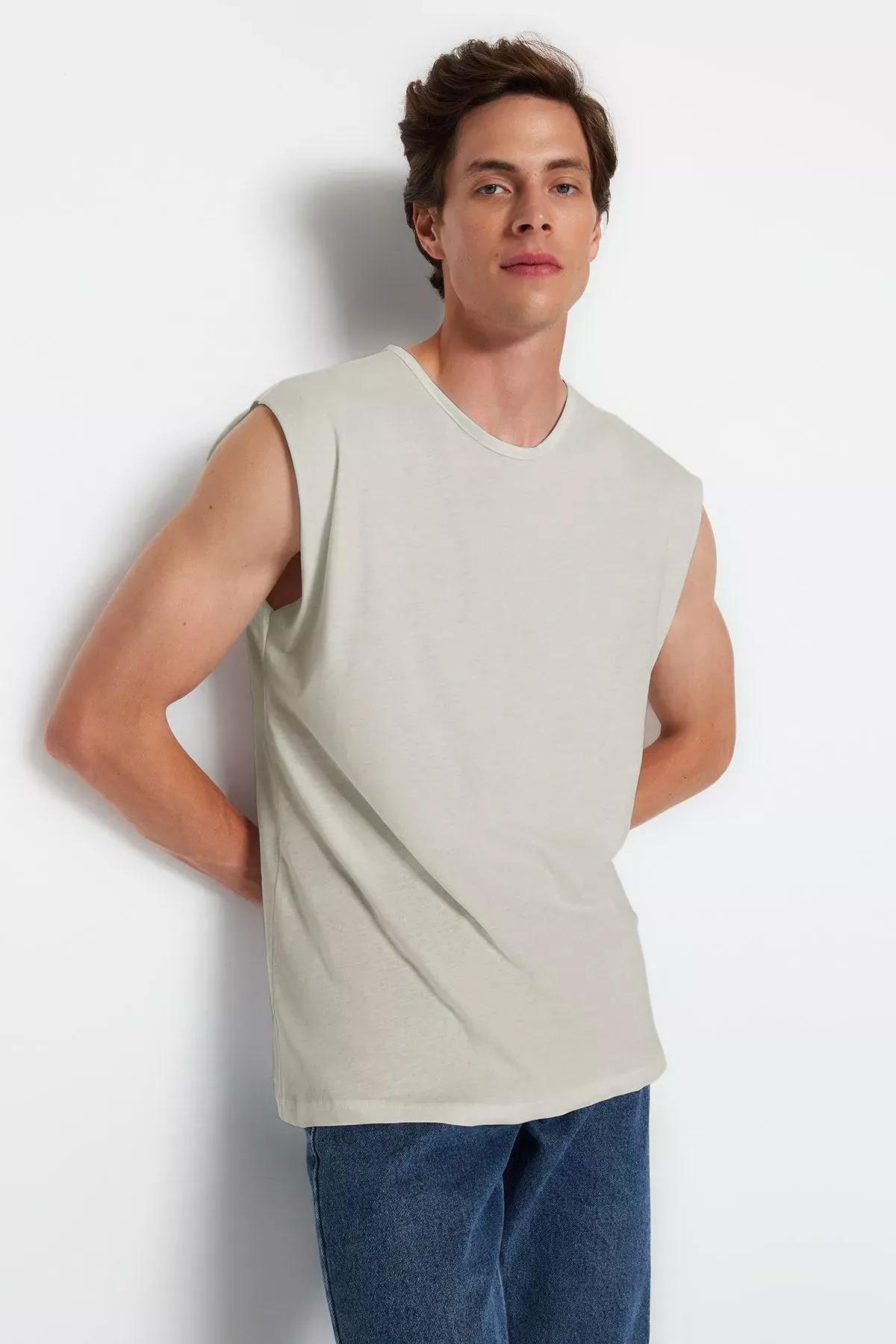 Beige Basic Sleeveless Tank Top, , large image number 1
