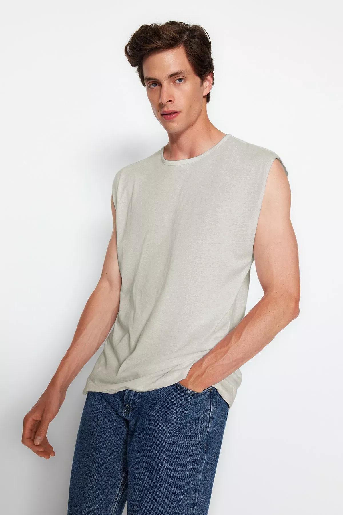 Beige Basic Sleeveless Tank Top, , large image number 3