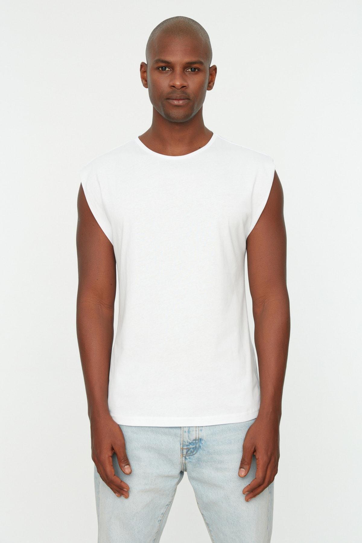 White Sleeveless T-Shirt, , medium