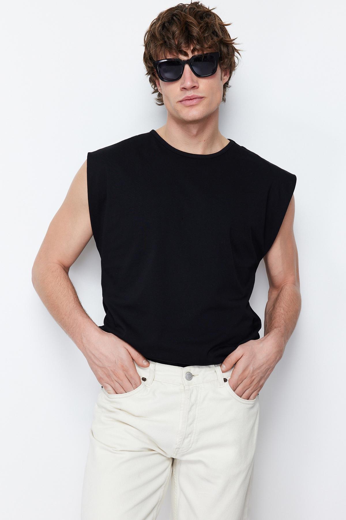 Black Sleeveless T-Shirt-Undershirt, , large image number 4