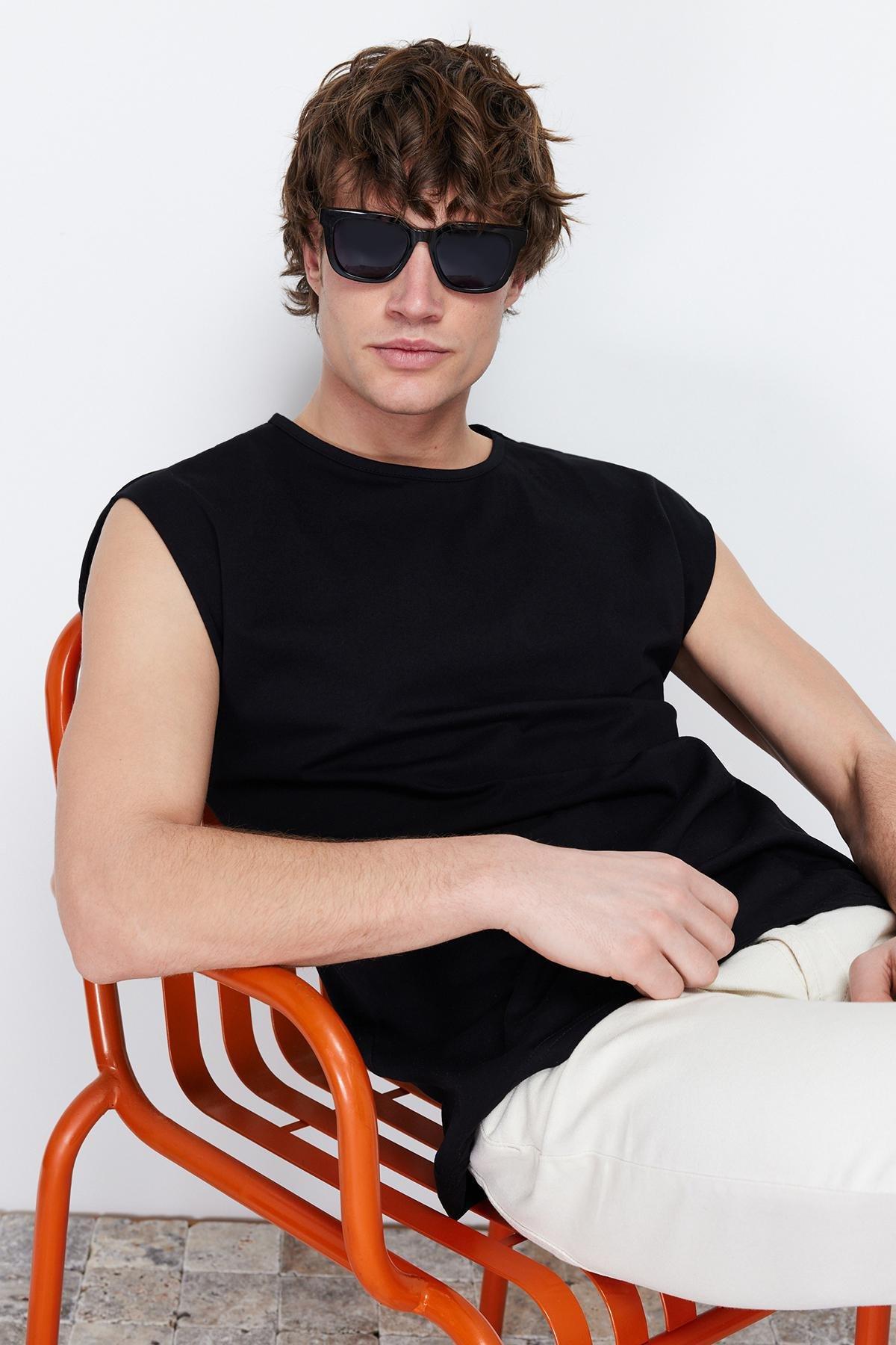 Black Sleeveless T-Shirt-Undershirt, , large image number 6