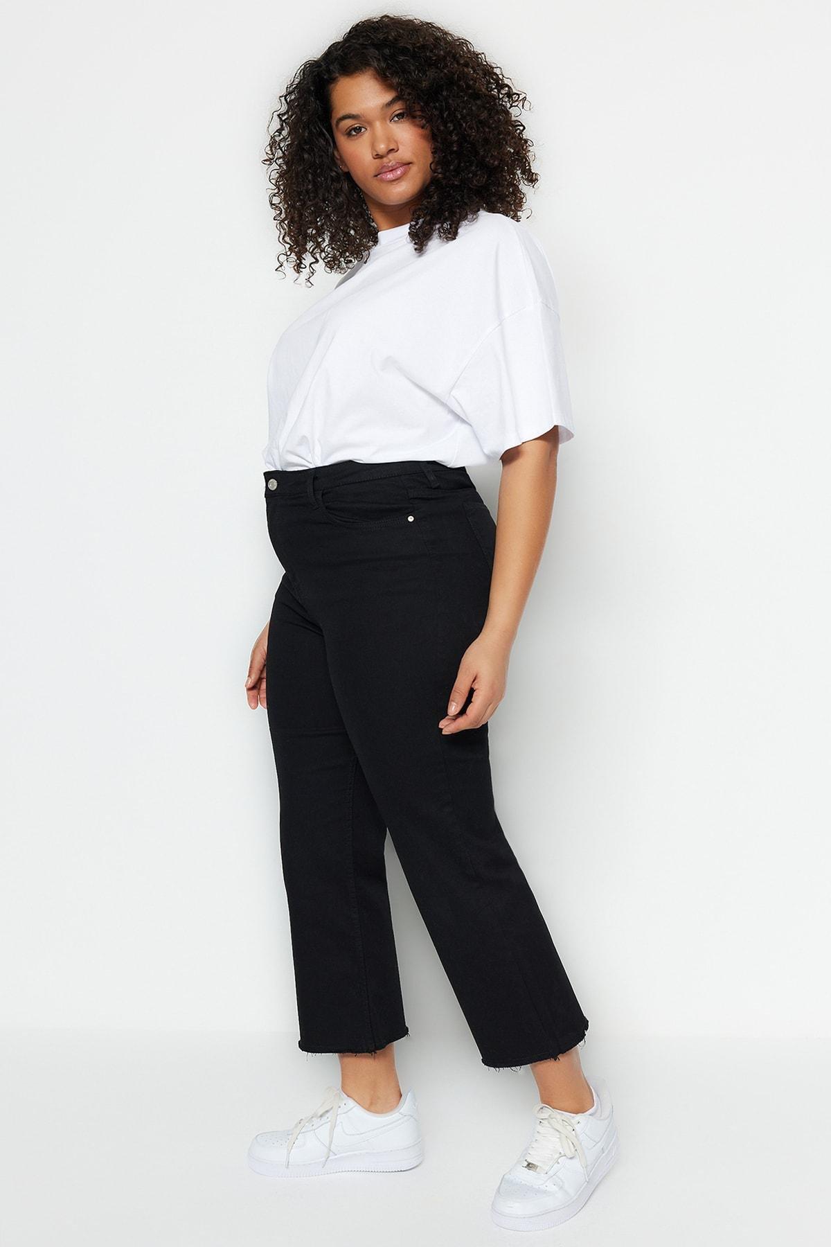 Black Wide Leg Plus Size Jeans, , large image number 0