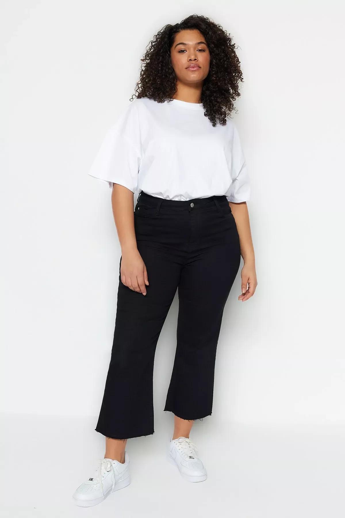 Black Wide Leg Plus Size Jeans, Black, large image number 0
