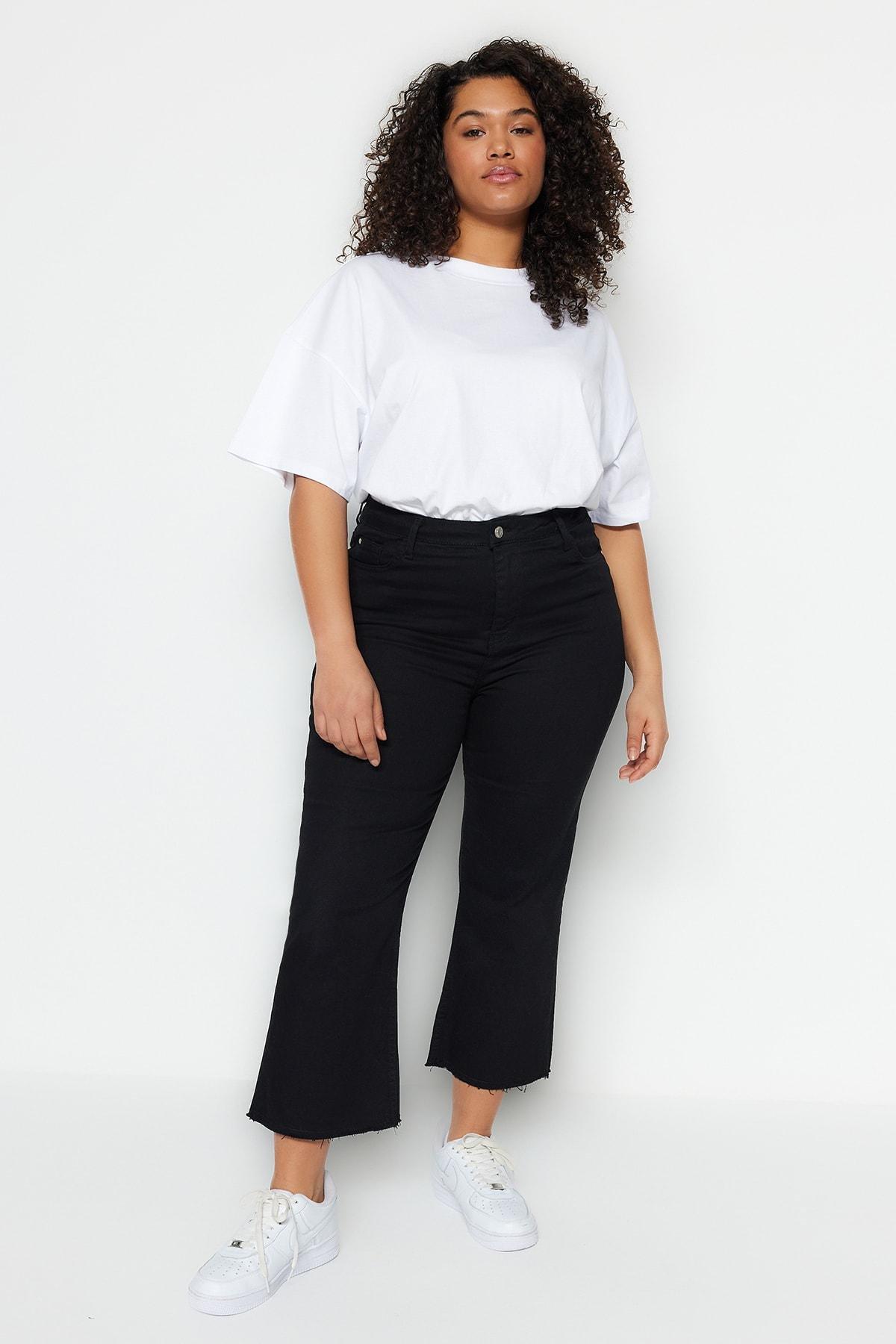 Black Wide Leg Plus Size Jeans, , large image number 1