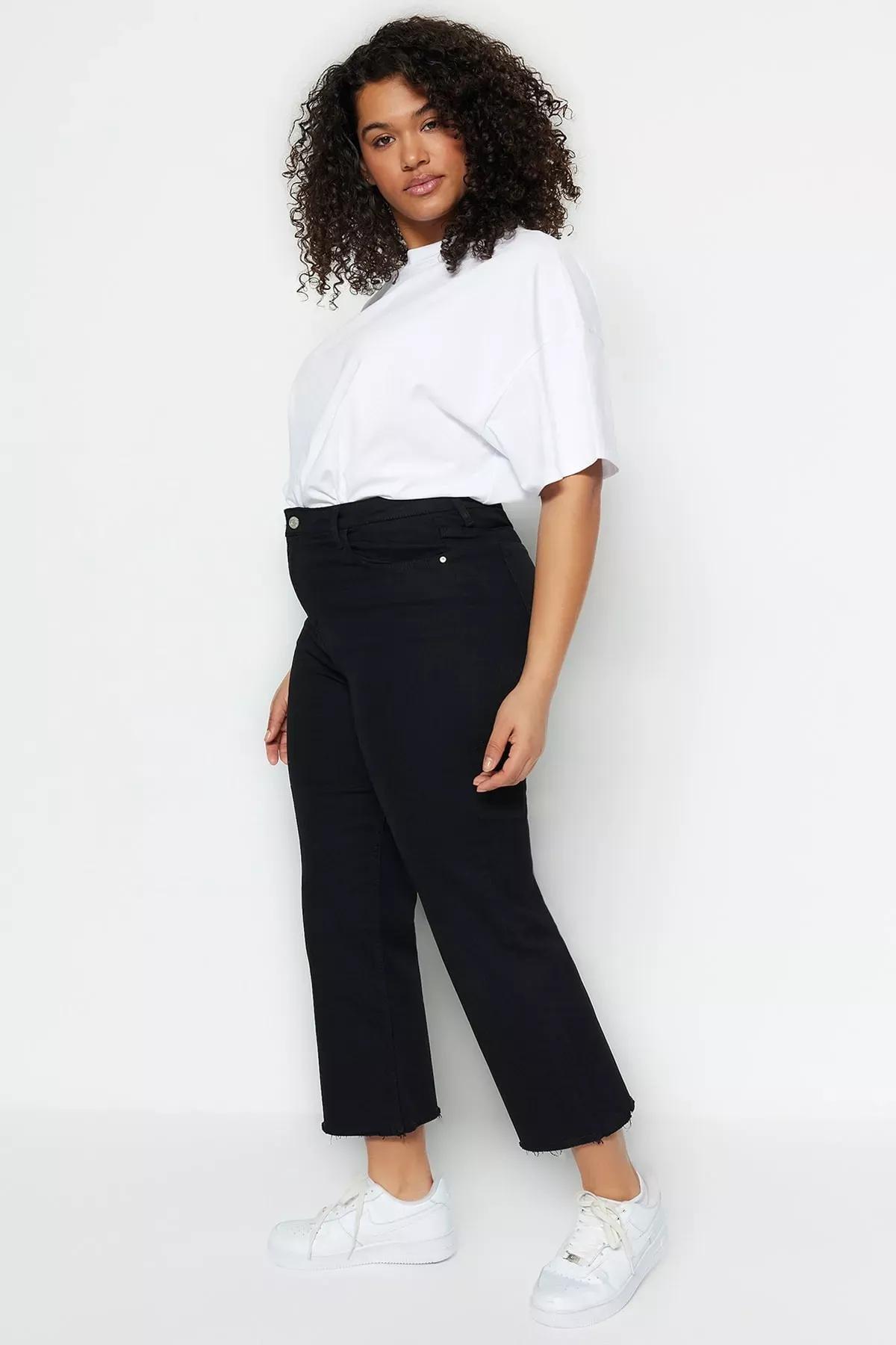 Black Wide Leg Plus Size Jeans, Black, large image number 1