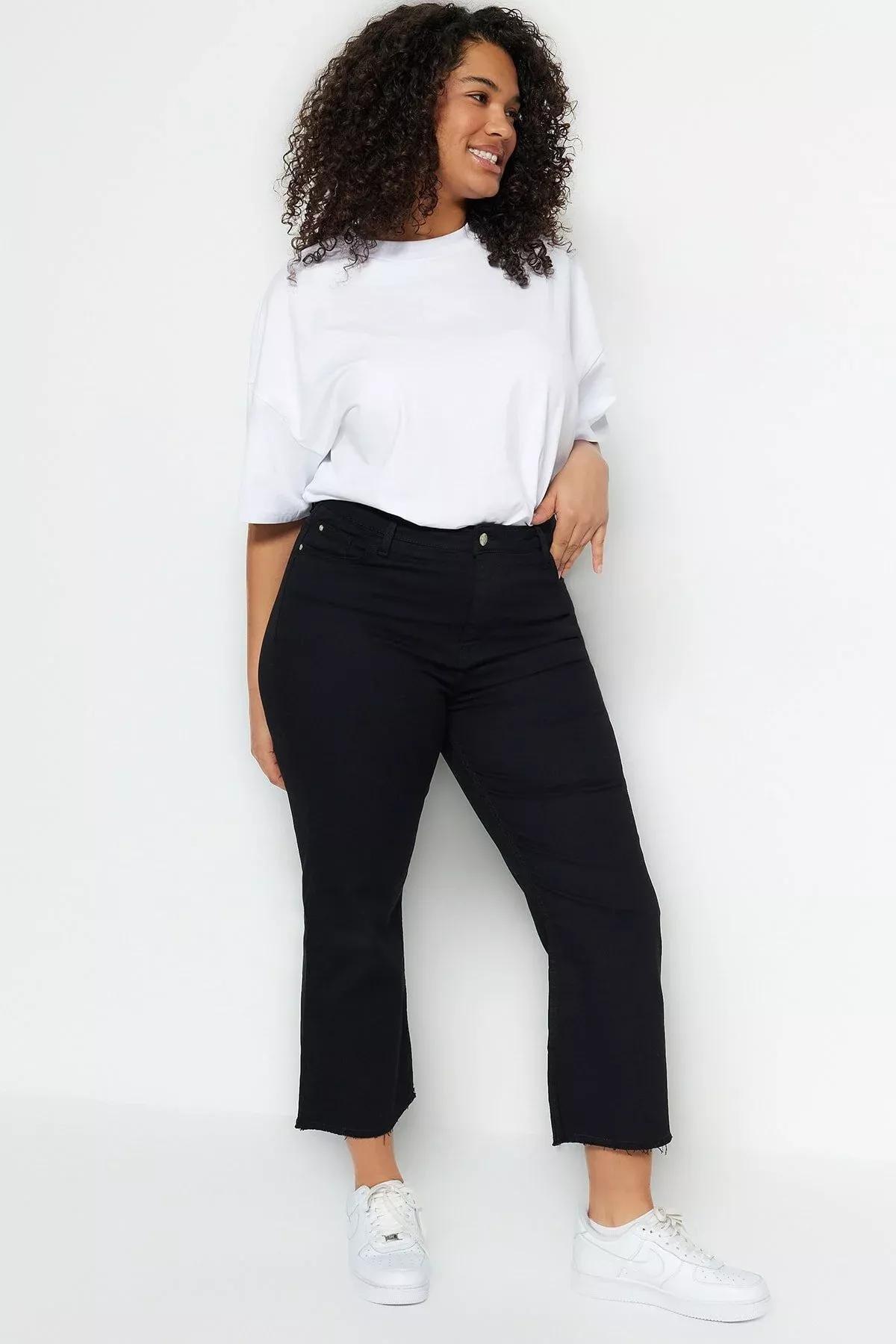 Black Wide Leg Plus Size Jeans, Black, large image number 2