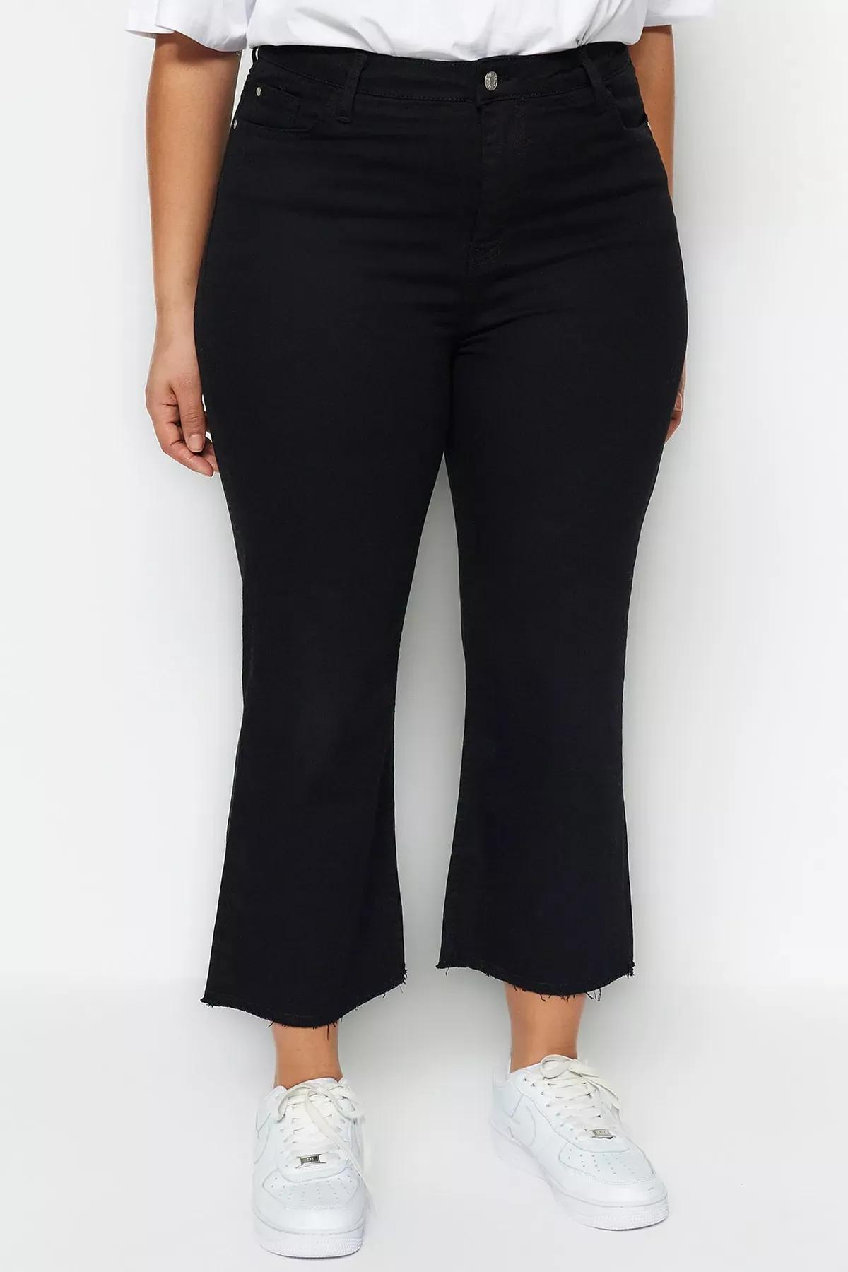Black Wide Leg Plus Size Jeans, Black, large image number 3