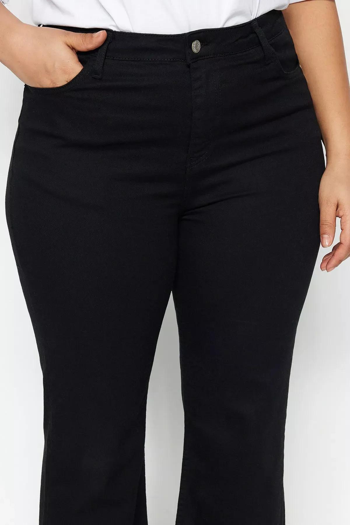 Black Wide Leg Plus Size Jeans, Black, large image number 4