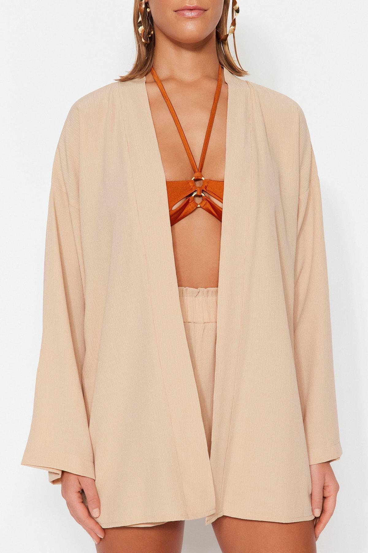 Beige V-Neck Co-Ord Set, , large image number 2