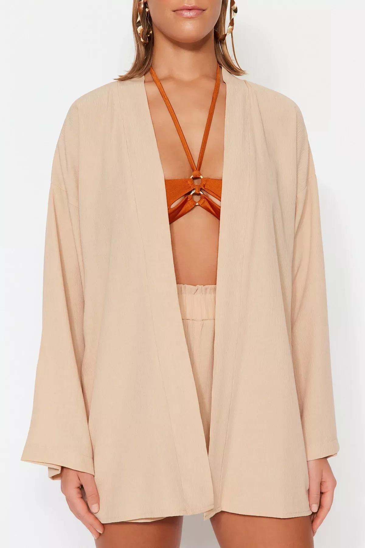 Beige V-Neck Co-Ord Set, , large image number 3