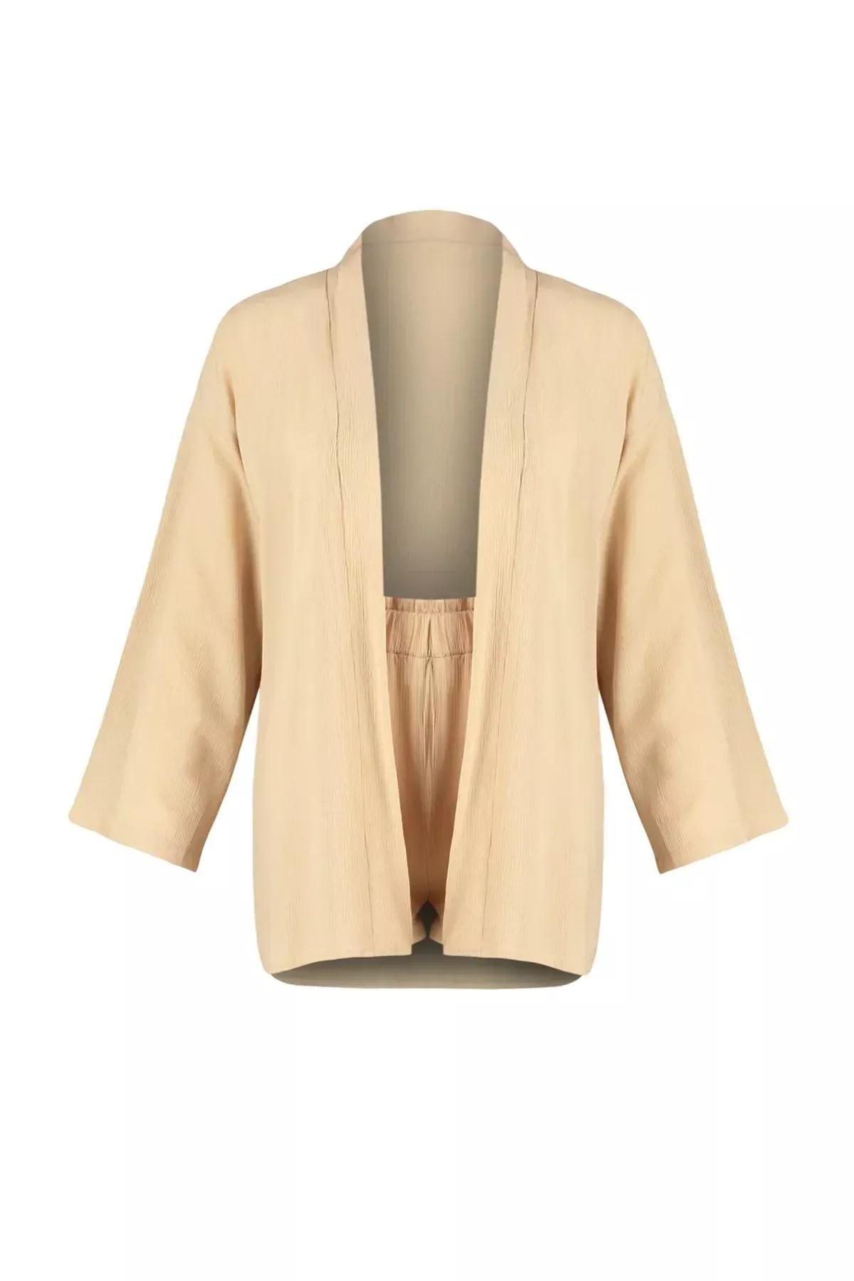 Beige V-Neck Co-Ord Set, , large image number 5
