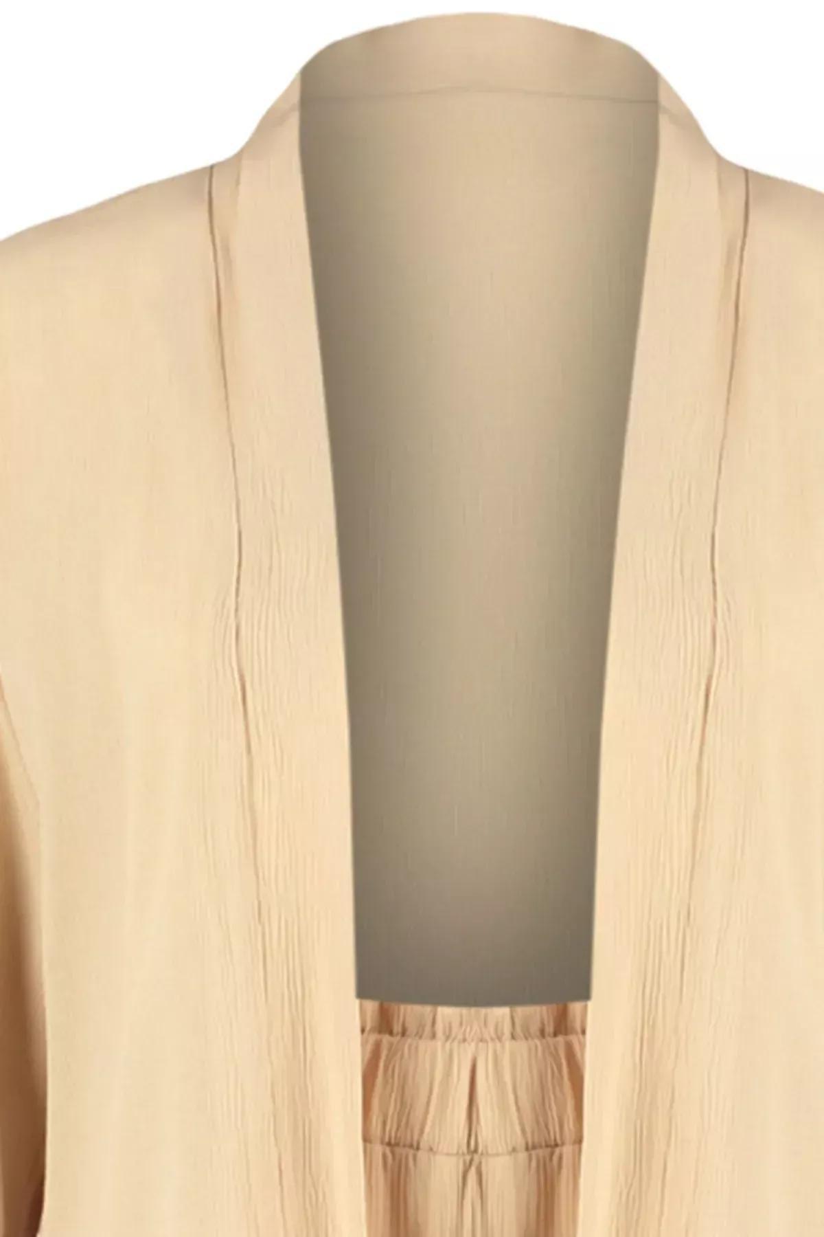 Beige V-Neck Co-Ord Set, , large image number 6