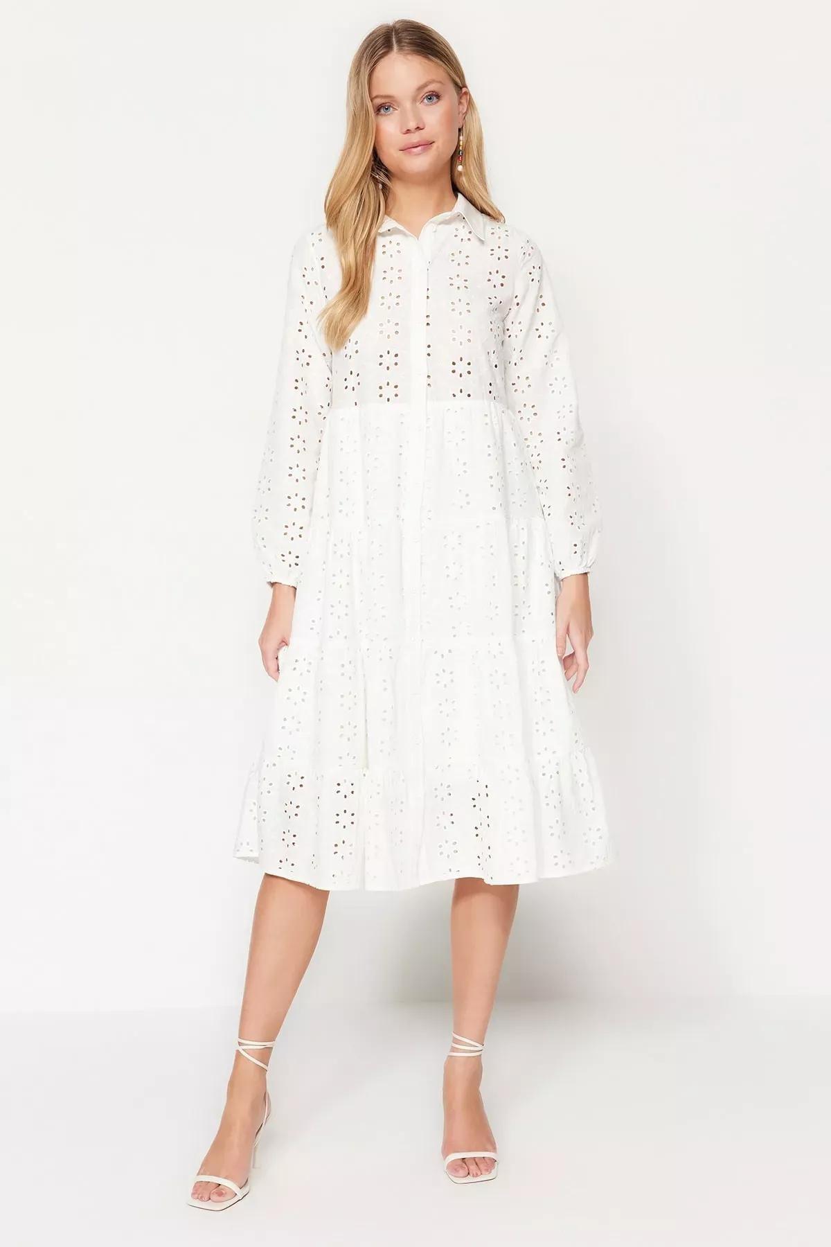 فستان سكيتر للمقاسات الكبيرة، أزرق, Ecru, large image number 1