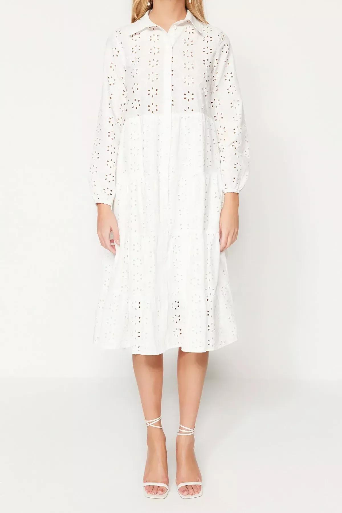 فستان سكيتر للمقاسات الكبيرة، أزرق, Ecru, large image number 3