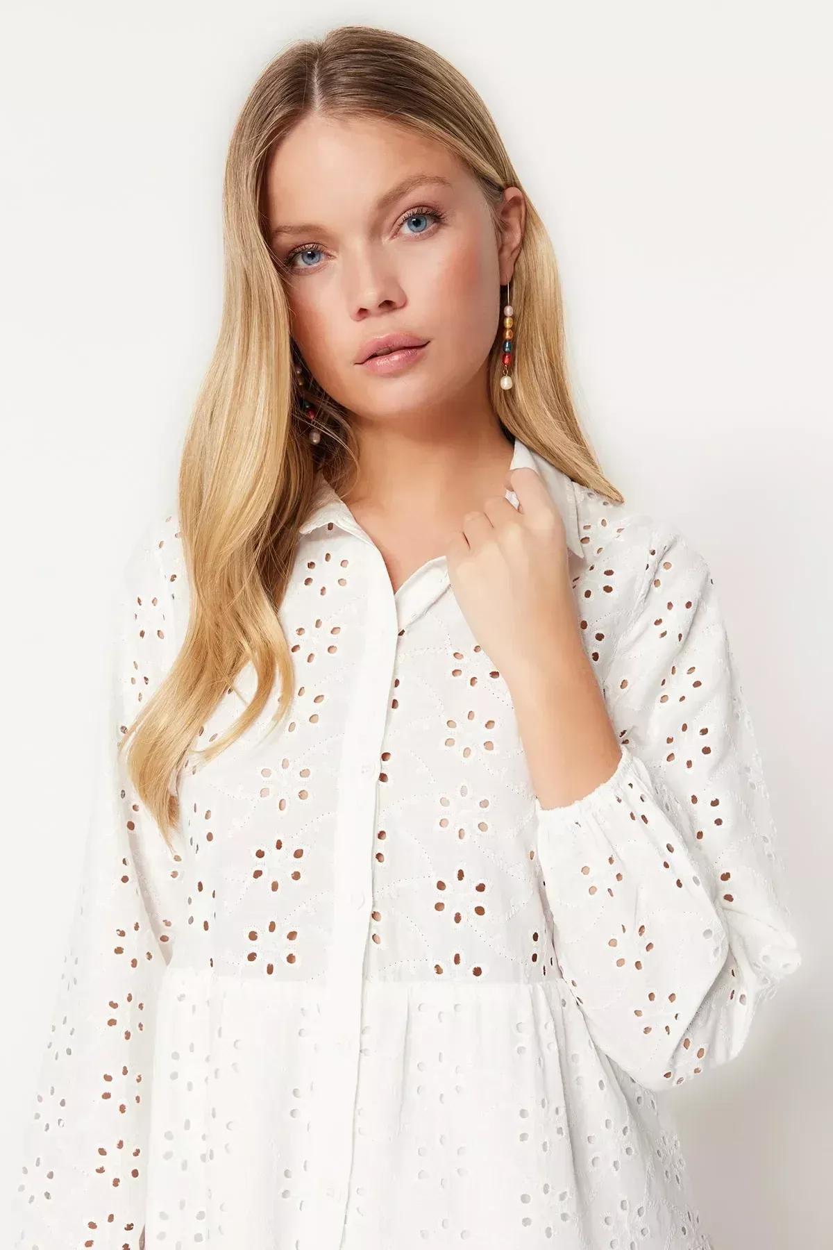 فستان سكيتر للمقاسات الكبيرة، أزرق, Ecru, large image number 4