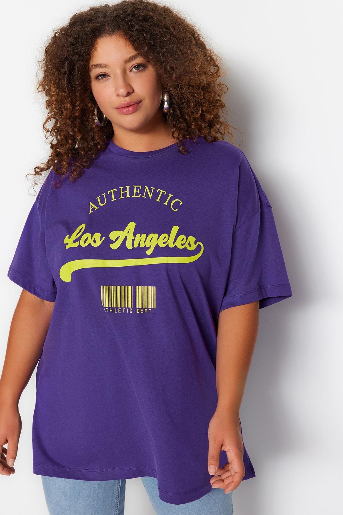 Purple Oversize Plus Size T-Shirt, , medium