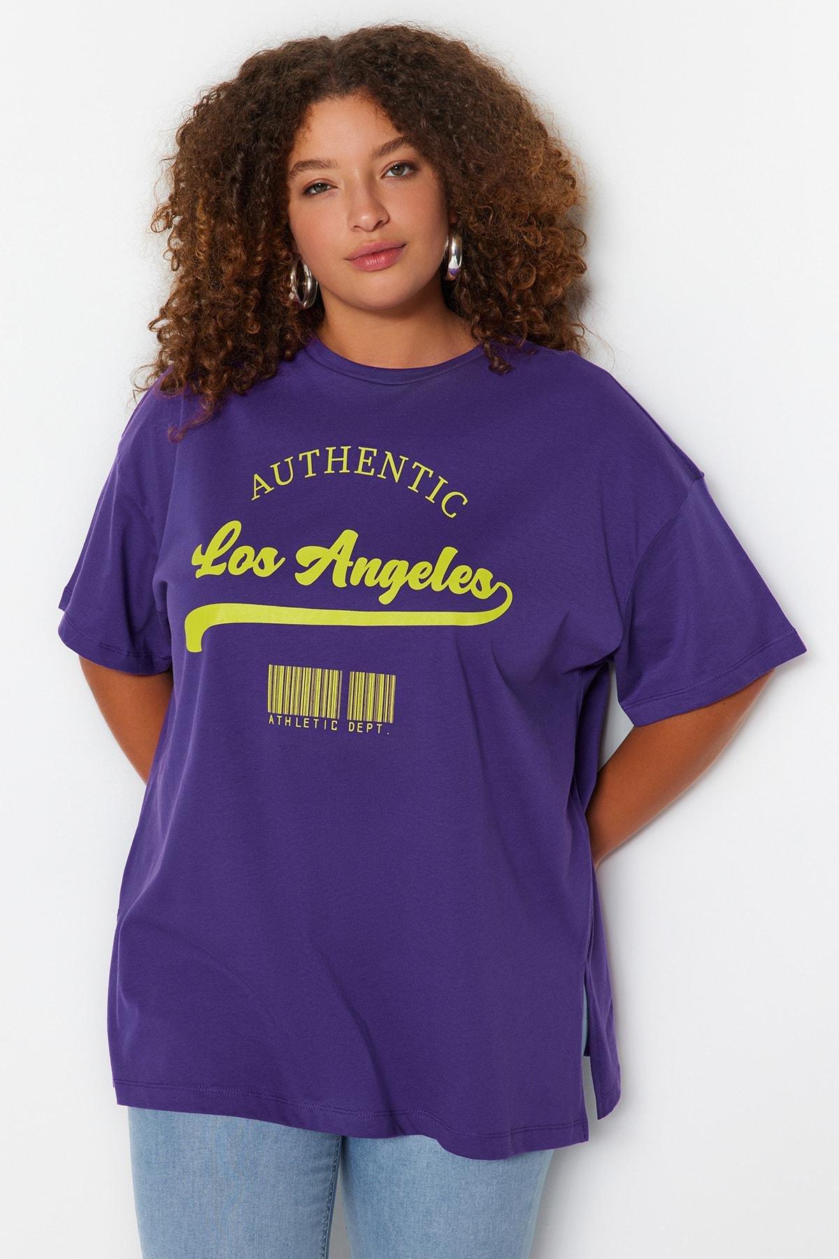 Purple Oversize Plus Size T-Shirt, , large image number 1