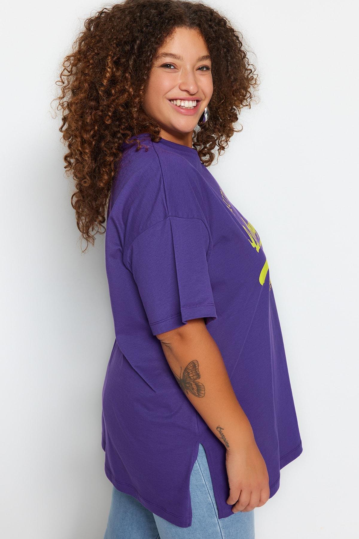 Purple Oversize Plus Size T-Shirt, , large image number 4